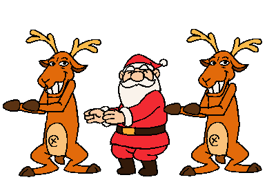 Babbo Natale e le renne lanciati in una macarena...